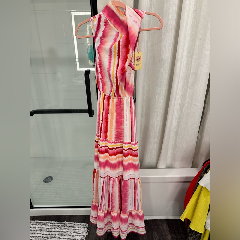 Entro Pink Combo Dress With Tie Waist Small
